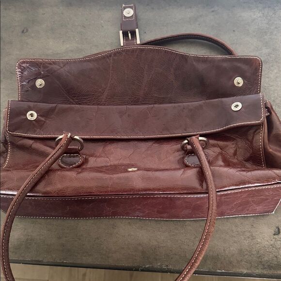 VINTAGE Helen Welsh Brown Leather Shoulder Handbag Silver-Tone Casual Baguette - Picture 8 of 12